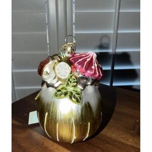 St. Nicholas Square Glass Green Coconut Christmas Tree Ornament Lot Of 1